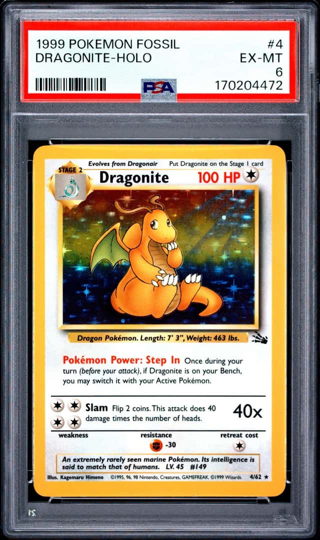 PSA 6 1999 POKEMON FOSSIL UNLIMITED DRAGONITE HOLO #4 WOTC Vintage Card
