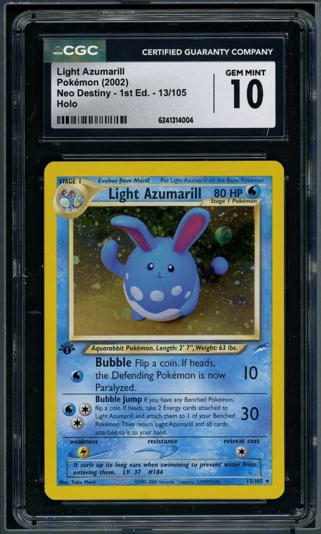 2002 Pokemon Light Azumarill Neo Destiny 13/105 Holo CGC 10