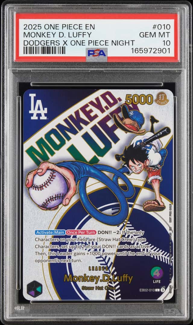 2025 One Piece Dodgers One Piece Night Monkey D. Luffy Leader #EB02-010 PSA 10