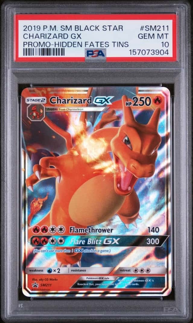 2019 POKEMON SM BLACK STAR PROMO HIDDEN FATES TINS #SM211 CHARIZARD GX PSA 10
