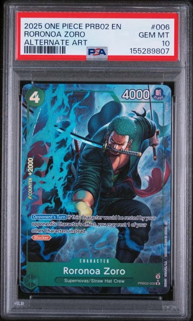2025 ONE PIECE PRB02 RORONOA ZORO ALTERNATE ART #006 PSA 10