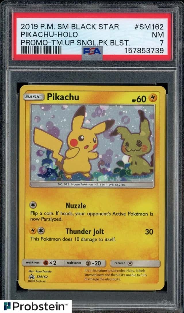2019 Pokemon SM Black Star Promo Tm. Up Sngl.  Blst #SM162 Pikachu Holo PSA 7