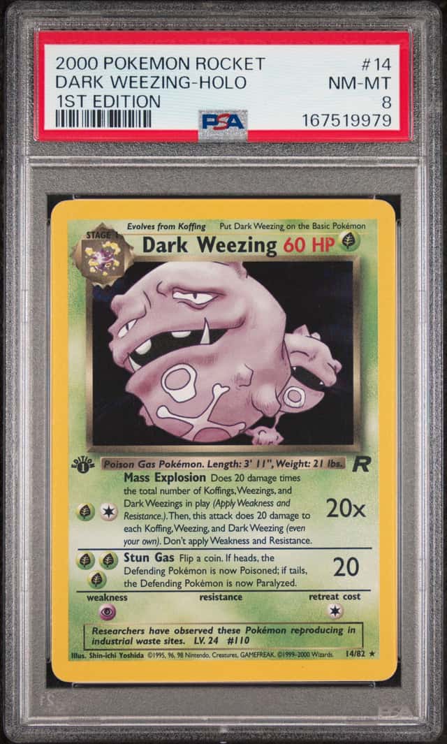 2000 POKEMON ROCKET 1ST EDITION #14 DARK WEEZING-HOLO PSA 8