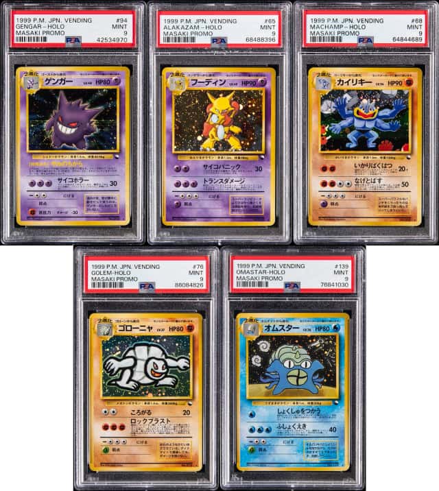1999 Pokemon Japanese Vending Masaki Promo Holo PSA MINT 9 Complete Set (5) - Featuring Gengar, Golem, Alakazam
