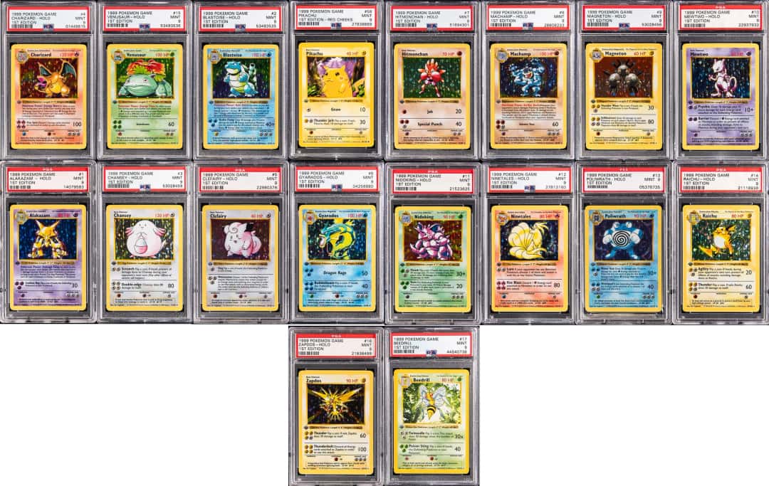 1999 Pokemon Base Set Shadowless 1st Edition PSA 9 MINT Complete Set (103) - Featuring Charizard, Blastoise, Venusaur, "Red Cheeks" Pikachu