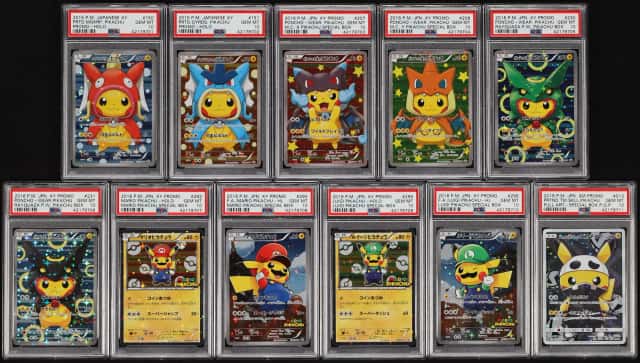 Lot(11) 2015-16 Pokemon Japanese XY Promo Poncho Wearing & Mario Luigi Pikachu ALL PSA 10