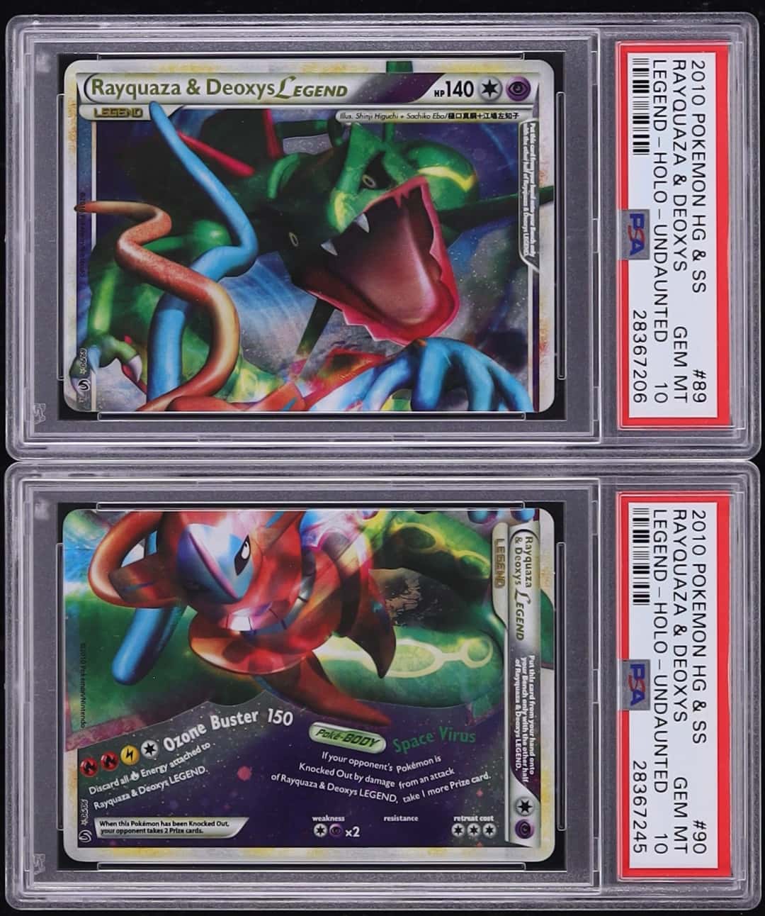 Lot(2) 2010 Pokemon HGSS Undaunted Holo Rayquaza & Deoxys Legend #89-90 PSA 10 GEM MINT ALL Ray PSA Population 1 of 20, Deoxys PSA Population 1 of 20