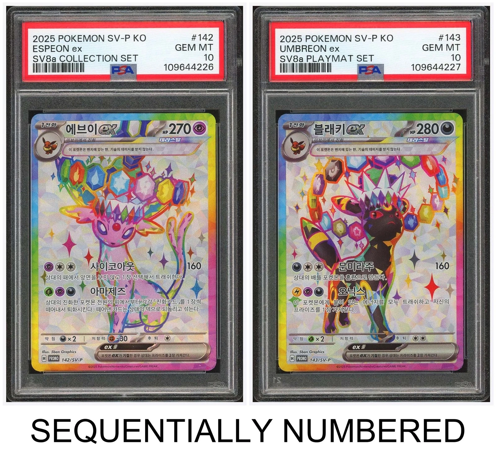 Pokemon PSA 10*2 Espeon ex & Umbreon ex Promo 2025 SV8a Korean