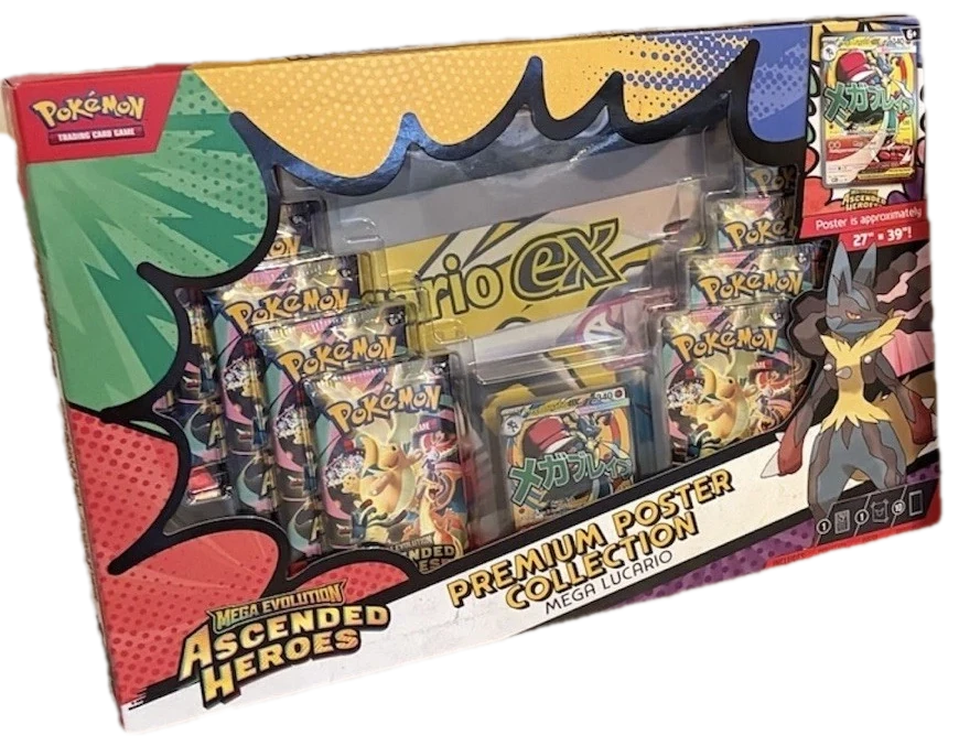 Mega Evolution Mega Lucario Premium Poster Collection And First Partners Deluxe Pin Collection Collection Box